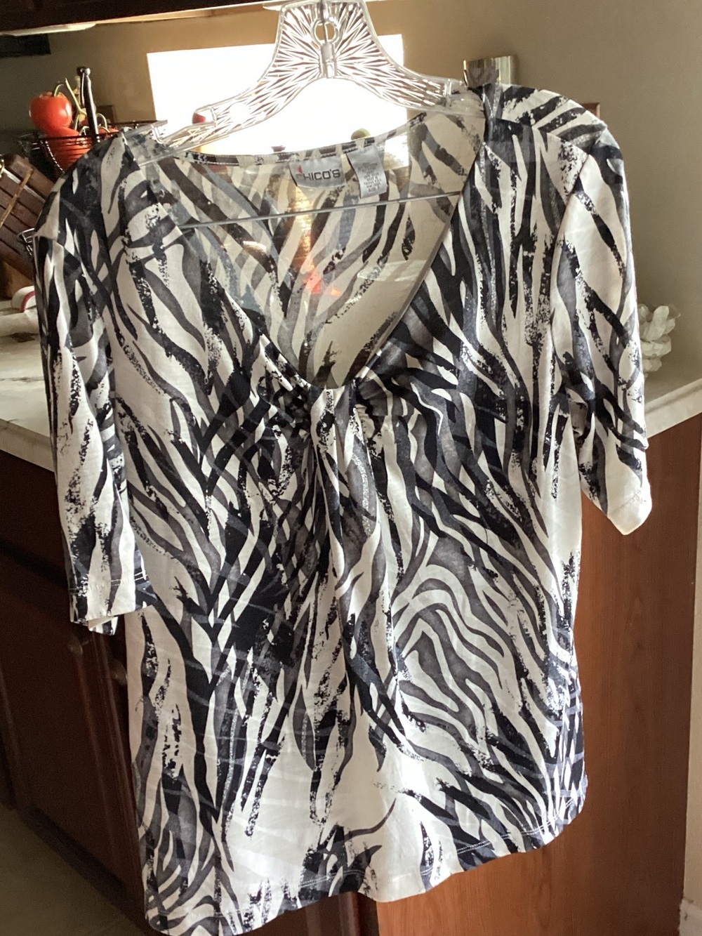 Chico's Black & White Zebra-Print V-Neck Tunic